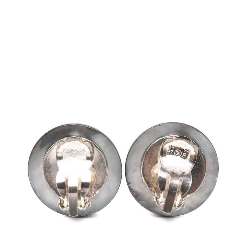 Chanel CC Brass Strass Clip On Earrings Silver Brass Very good condition - Back View