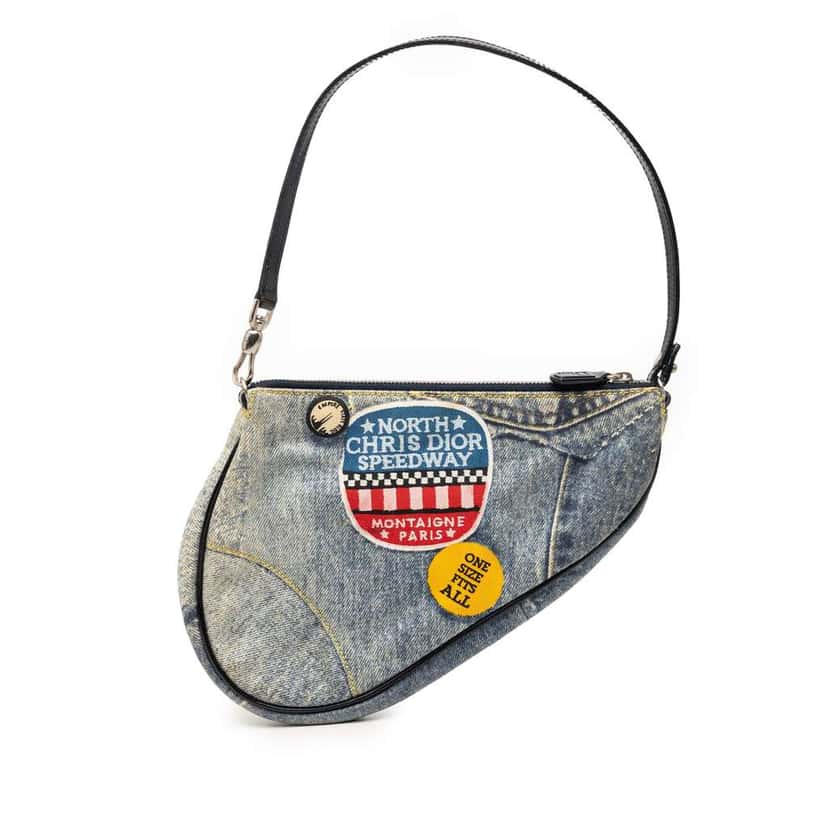 Dior Mini Canvas Printed Denim Speedway Saddle Pochette Blue Denim Very good condition - Front View