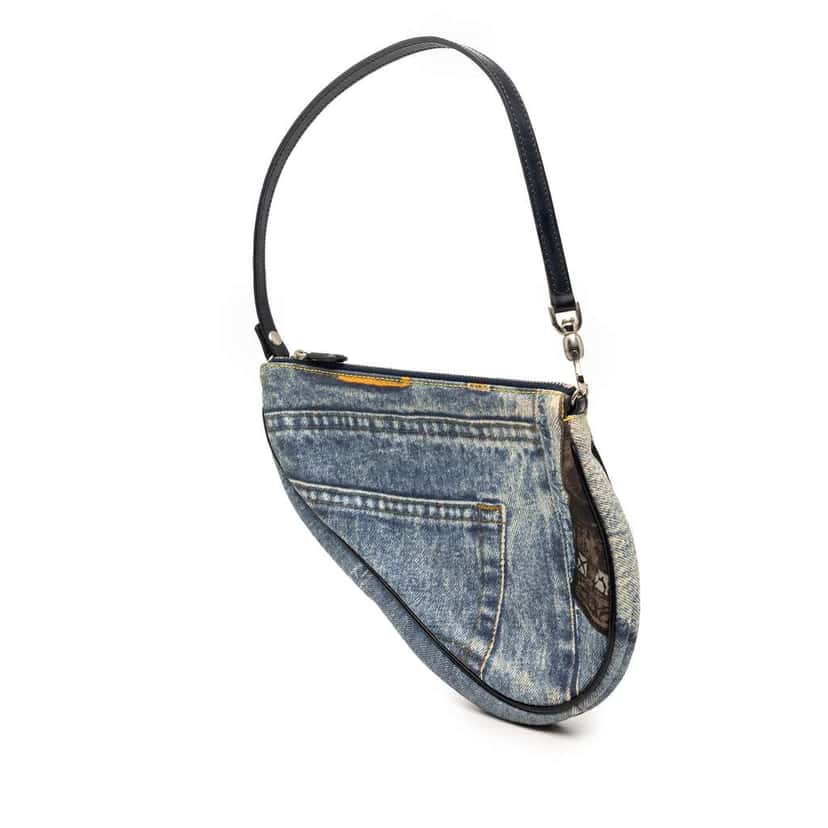 Dior Mini Canvas Printed Denim Speedway Saddle Pochette Blue Denim Very good condition - Back View