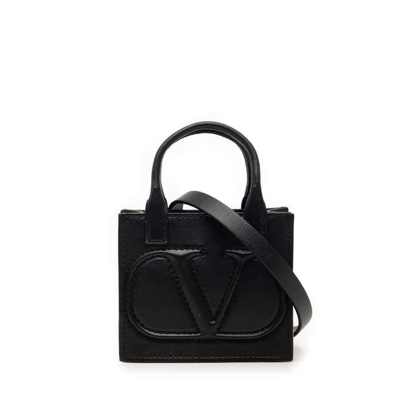 Valentino Mini Leather VLogo Walk Tote Black Leather Very good condition - Front View