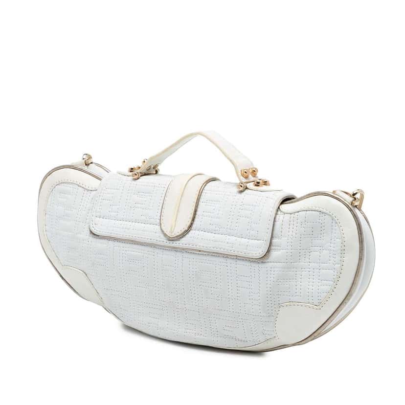 Fendi Zucca Stitched Leather Mirrored Vanity Bag White Leather Very good condition - Back View