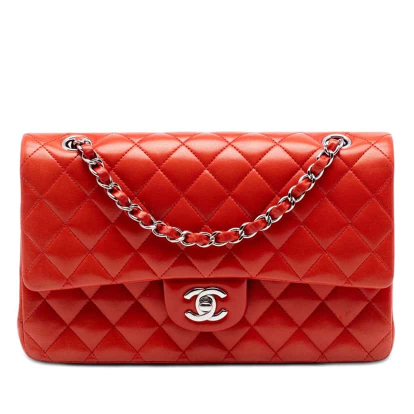 Chanel Medium Classic Lambskin Double Flap Orange Leather Very good condition - Front View