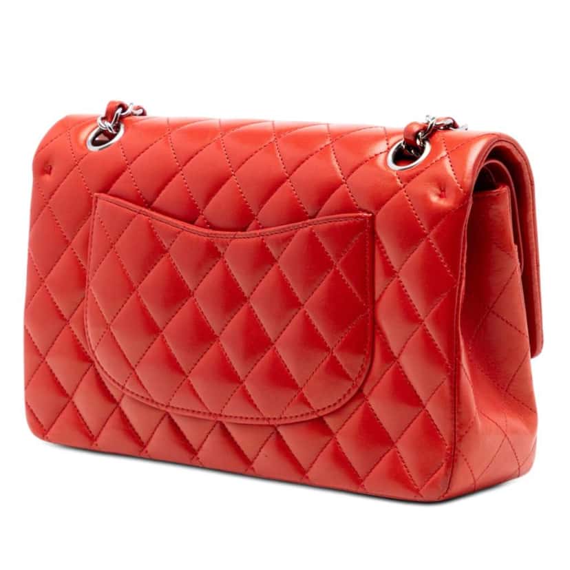Chanel Medium Classic Lambskin Double Flap Orange Leather Very good condition - Back View