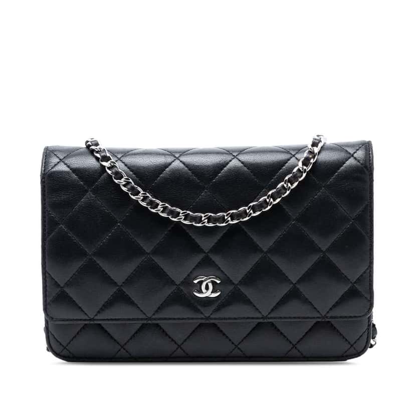 Chanel CC Quilted Lambskin Wallet On Chain Black Leather Very good condition - Front View