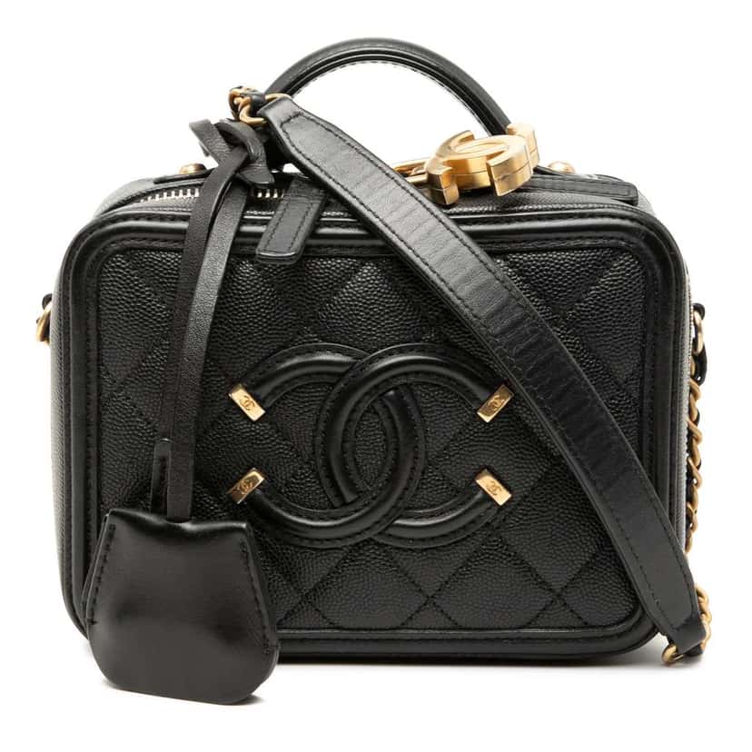 Chanel Small Caviar CC Filigree Vanity Case Black Leather Very good condition - Front View