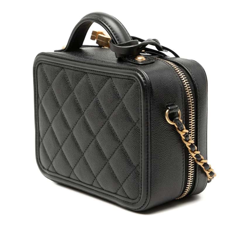Chanel Small Caviar CC Filigree Vanity Case Black Leather Very good condition - Back View
