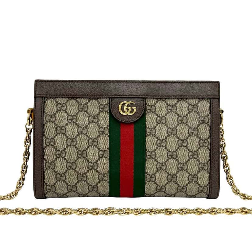 Gucci Small GG Supreme Web Ophidia Chain Crossbody Beige Canvas Very good condition - Front View