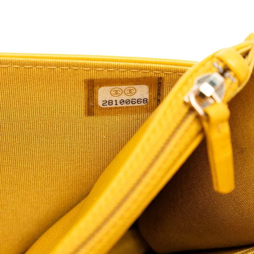 Chanel Quilted Lambskin Boy Wallet On Chain Yellow Leather Very good condition - Box View