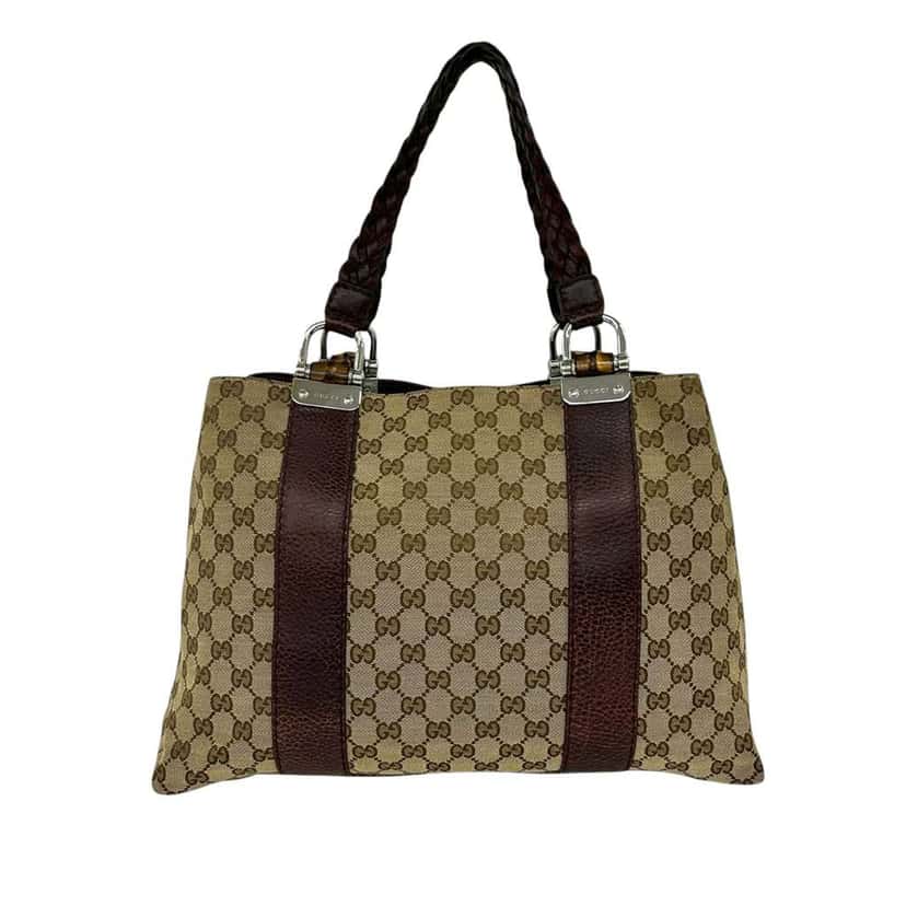 Gucci Medium GG Canvas Bamboo Libeccio Tote Beige Canvas Very good condition - Front View