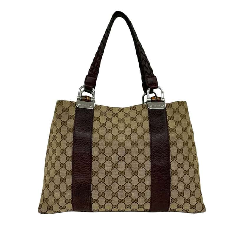 Gucci Medium GG Canvas Bamboo Libeccio Tote Beige Canvas Very good condition - Back View