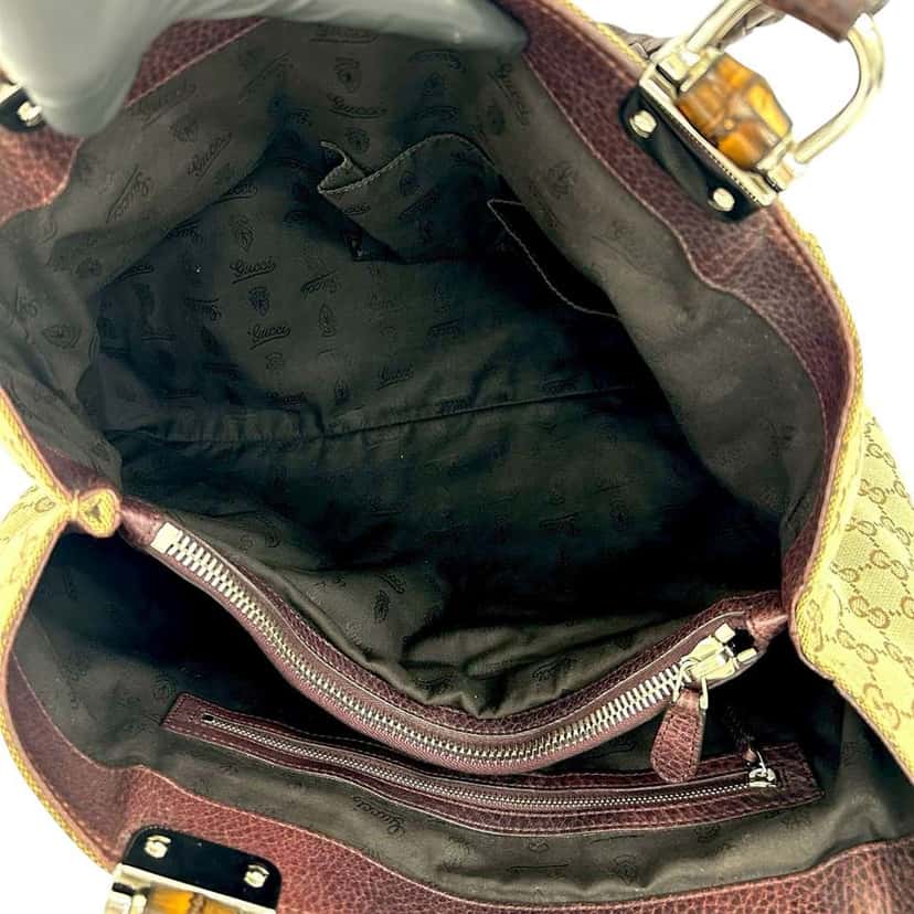 Gucci Medium GG Canvas Bamboo Libeccio Tote Beige Canvas Very good condition - Inside View
