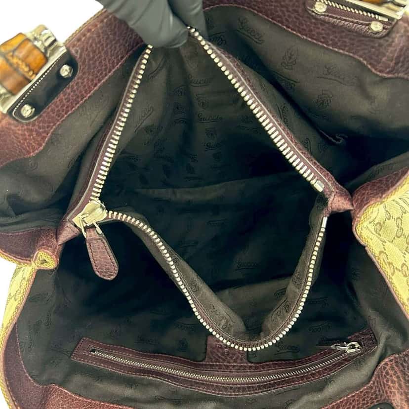 Gucci Medium GG Canvas Bamboo Libeccio Tote Beige Canvas Very good condition - Model View