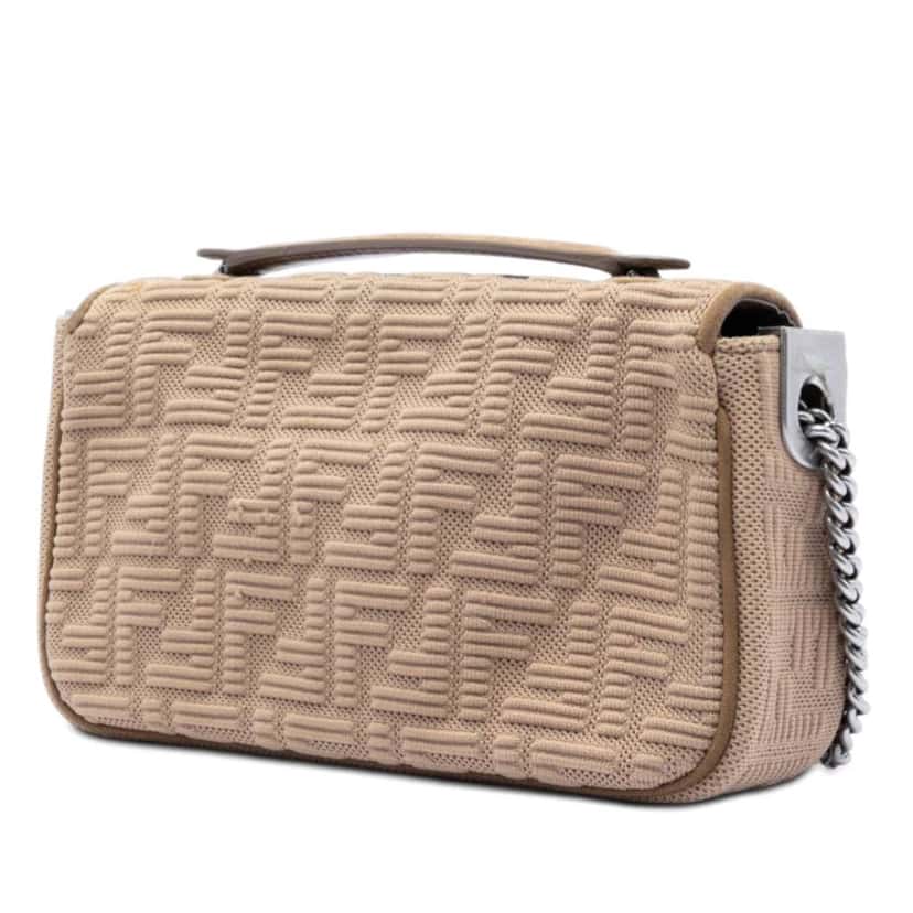 Fendi Zucca Embossed Technical Fabric Chain Midi Baguette Beige Very good condition - Back View