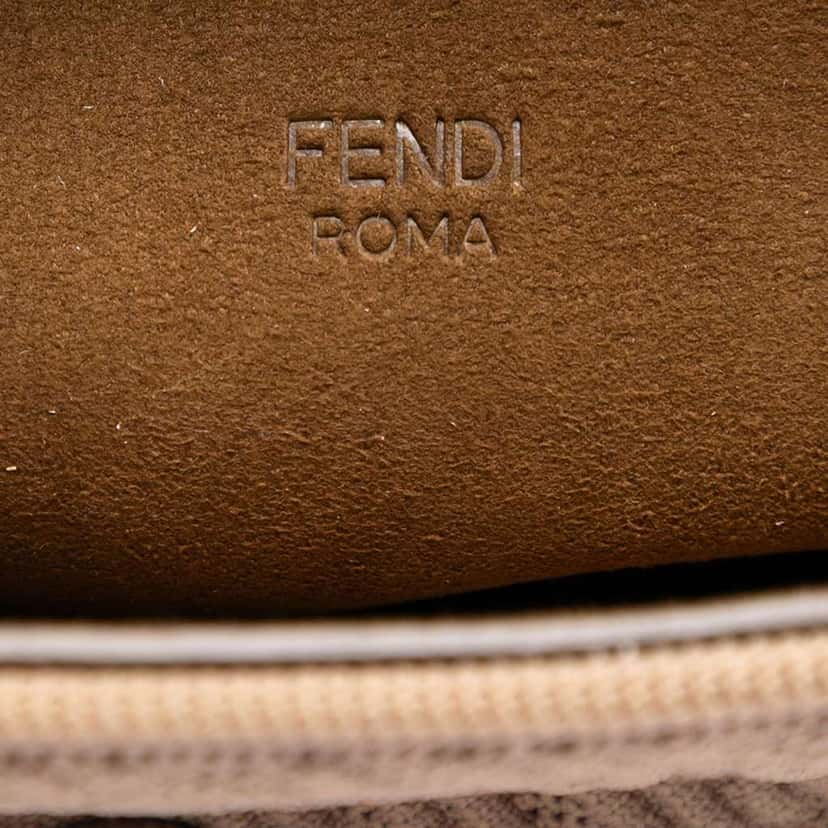 Fendi Zucca Embossed Technical Fabric Chain Midi Baguette Beige Very good condition - Box View