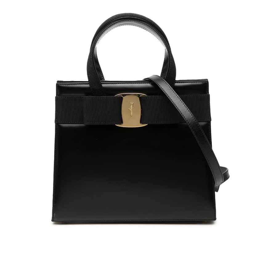 Salvatore Ferragamo Leather Vara Bow Satchel Black Leather Very good condition - Front View