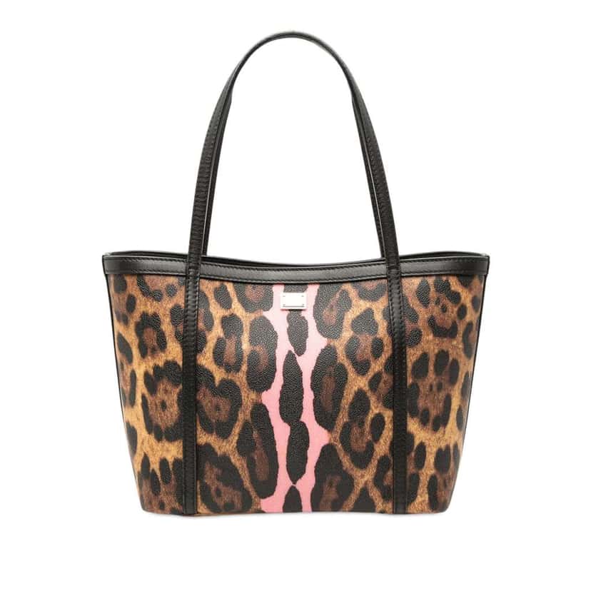 Dolce & Gabbana Leopard Print Coated Canvas Miss Escape Tote Brown Canvas Very good condition - Front View