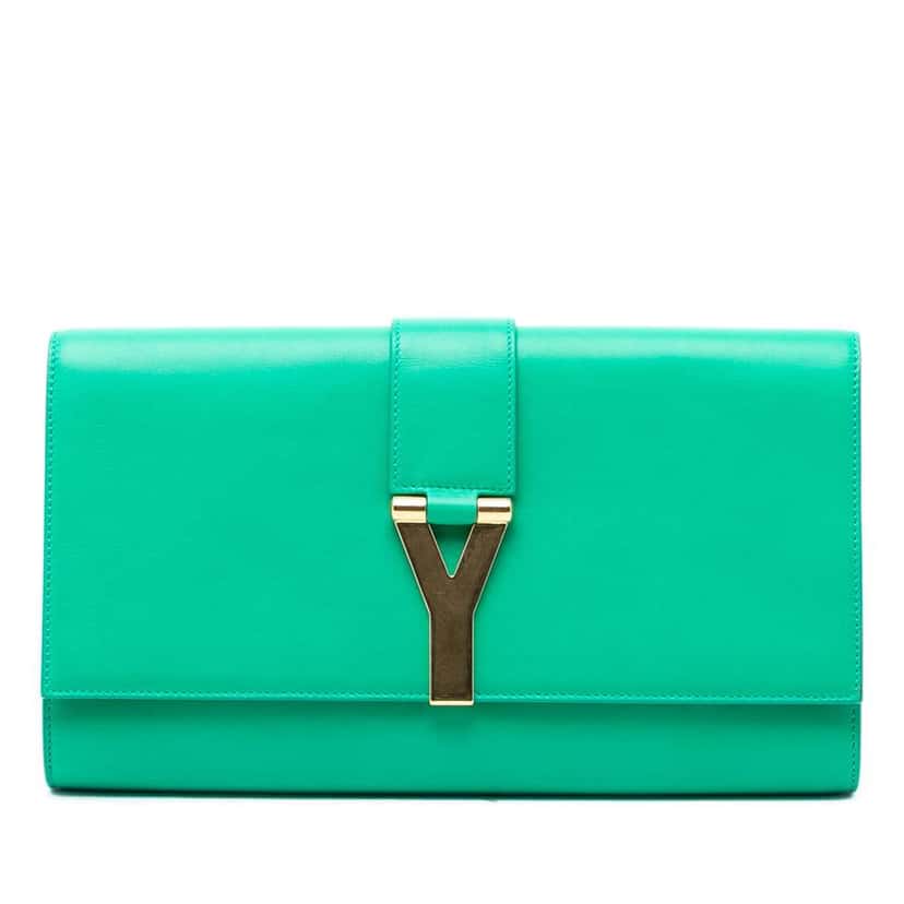 Saint Laurent Leather Chyc Ligne Clutch Green Leather Very good condition - Front View