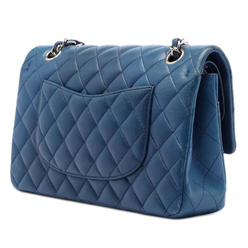 Chanel Medium Classic Lambskin Double Flap Blue Leather Very good condition - Back View