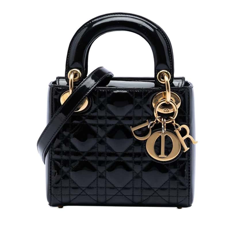 Dior Mini Patent Cannage Lady Dior Black Leather Very good condition - Front View