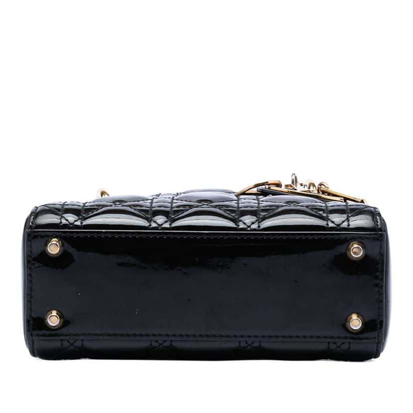 Dior Mini Patent Cannage Lady Dior Black Leather Very good condition - Inside View