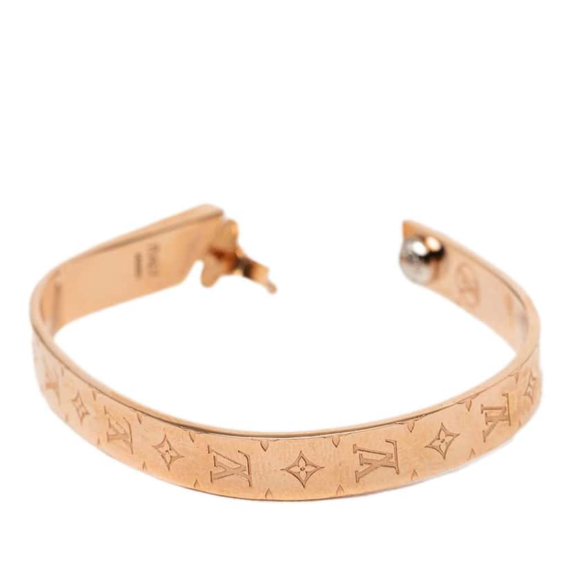 Louis Vuitton Rose Gold Plated Nanogram Hoop Push Back Earrings Pink Rose Gold Very good condition - Model View