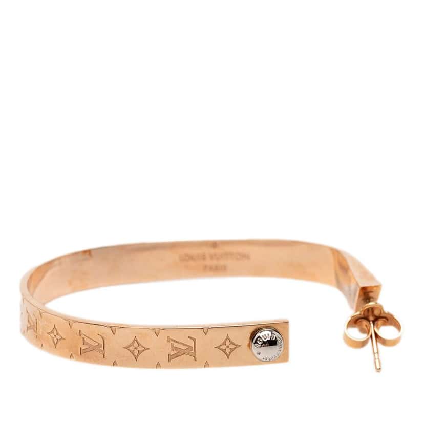 Louis Vuitton Rose Gold Plated Nanogram Hoop Push Back Earrings Pink Rose Gold Very good condition - Box View