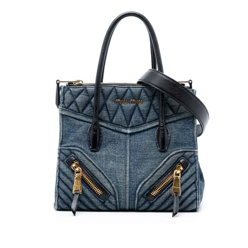 Miu Miu Small Matelasse Denim Biker Satchel Blue Denim Good condition - Front View