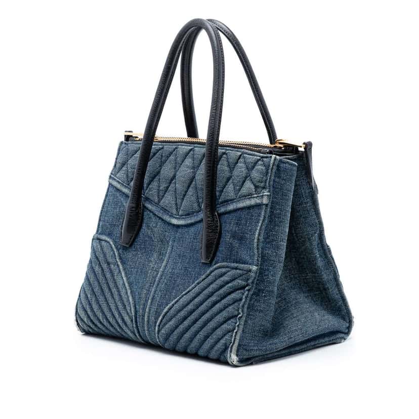 Miu Miu Small Matelasse Denim Biker Satchel Blue Denim Good condition - Back View