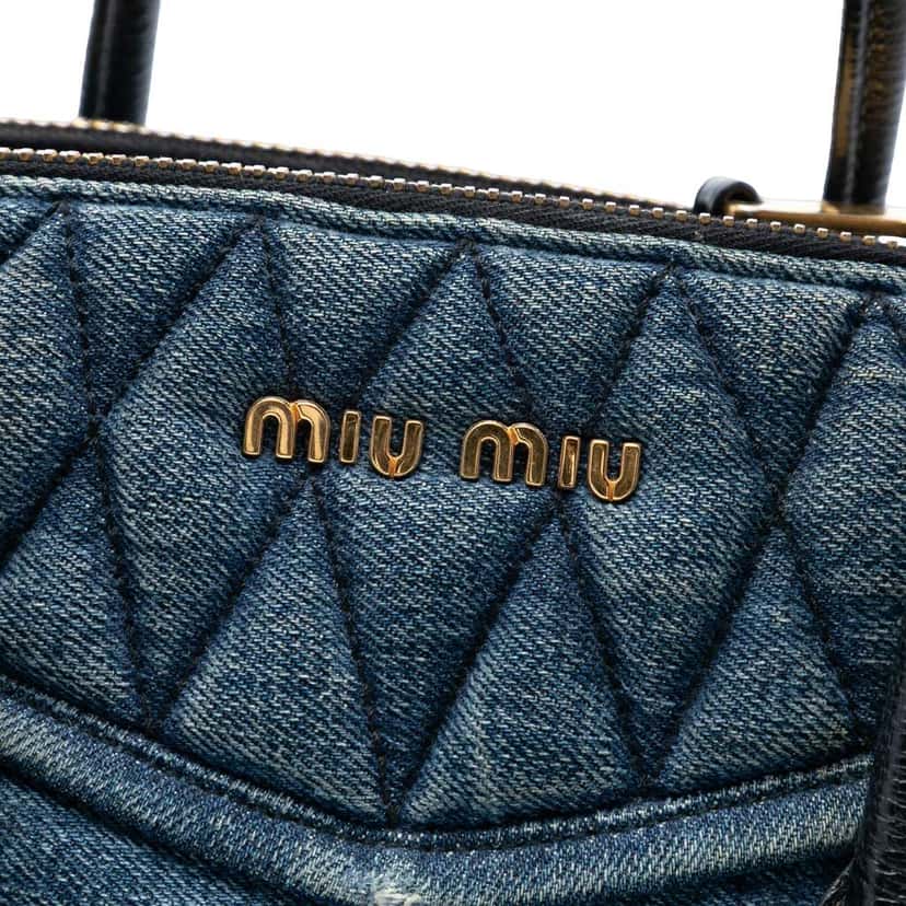 Miu Miu Small Matelasse Denim Biker Satchel Blue Denim Good condition - Box View