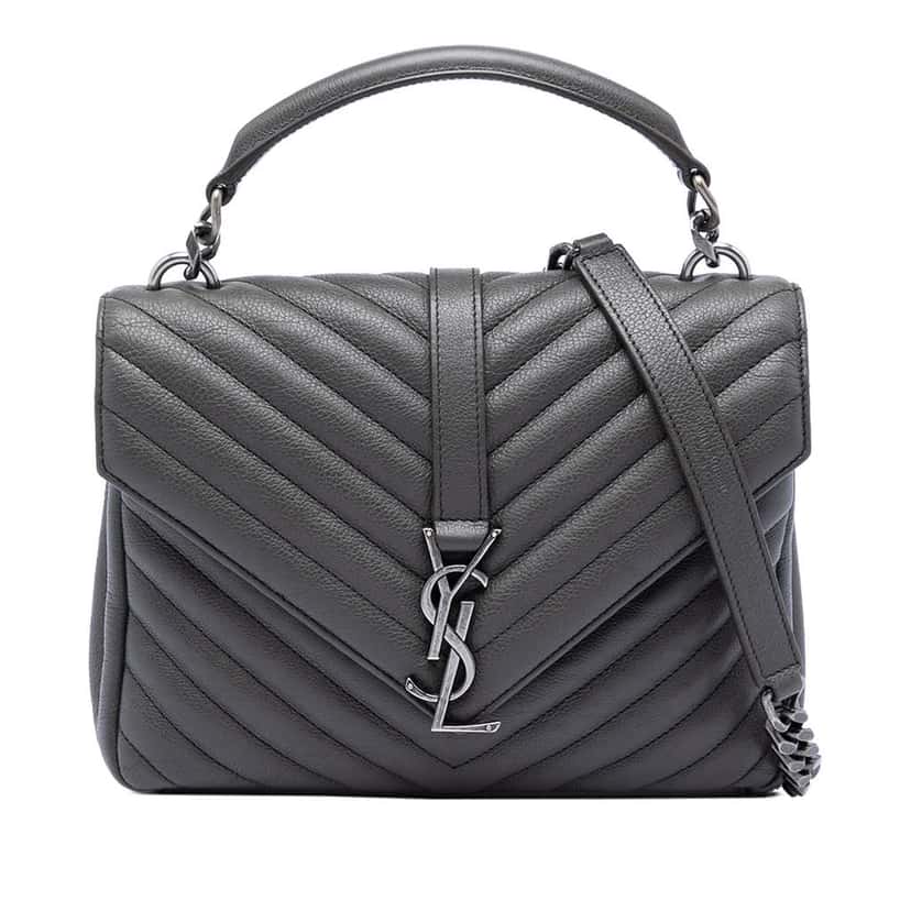 Saint Laurent Medium Chevron Sheepskin Monogram College Satchel Grey Leather Very good condition - Front View