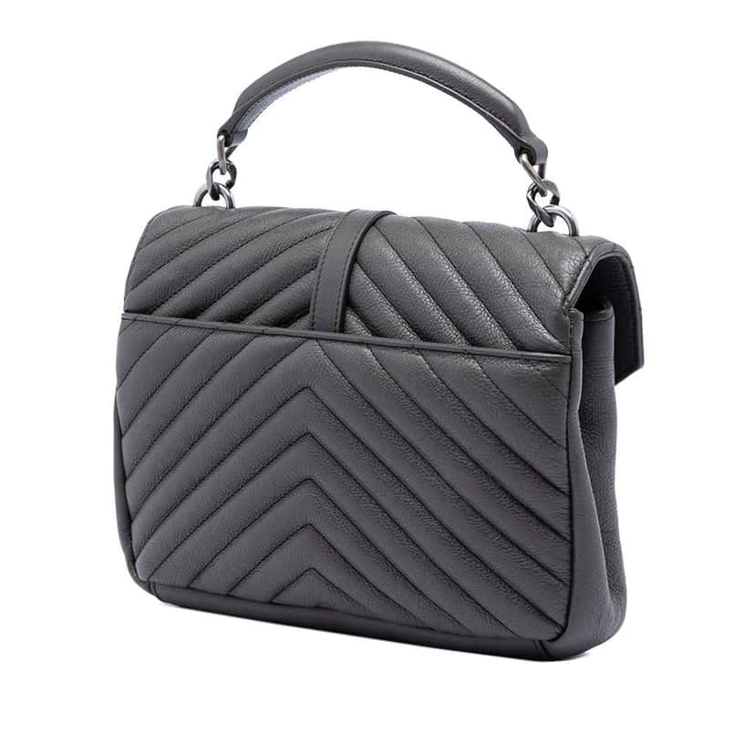 Saint Laurent Medium Chevron Sheepskin Monogram College Satchel Grey Leather Very good condition - Back View