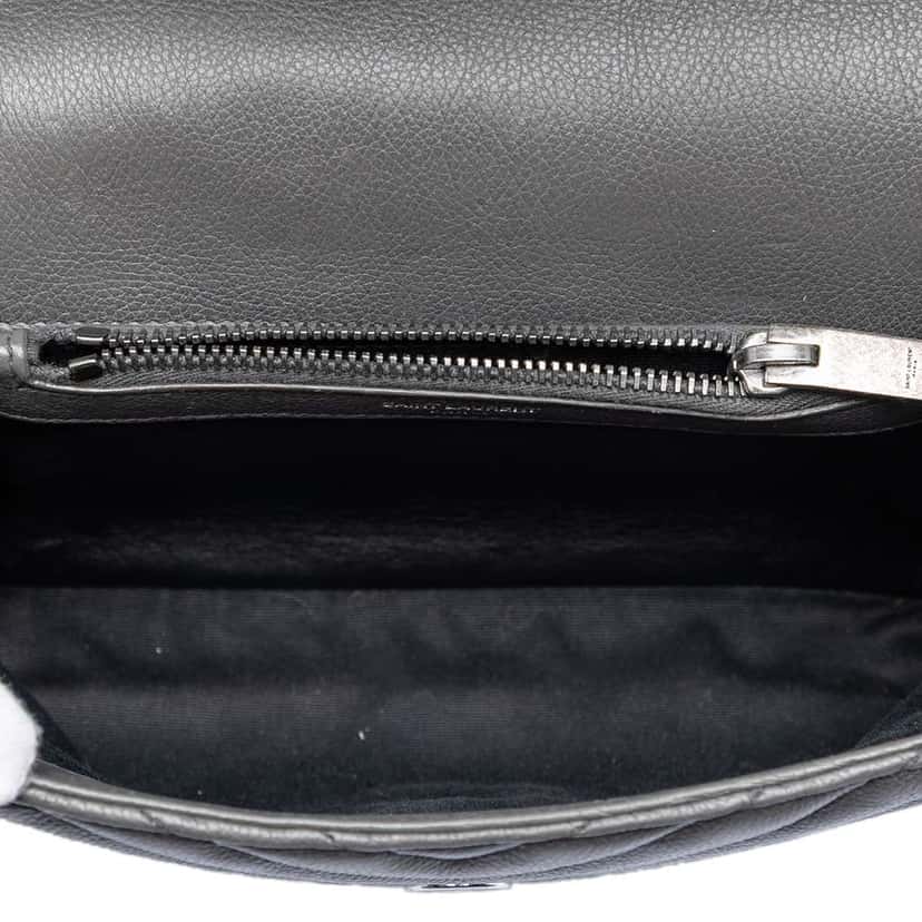 Saint Laurent Medium Chevron Sheepskin Monogram College Satchel Grey Leather Very good condition - Model View