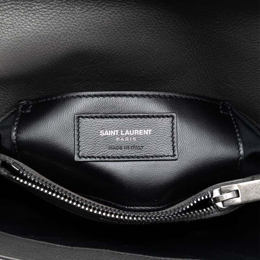 Saint Laurent Medium Chevron Sheepskin Monogram College Satchel Grey Leather Very good condition - Box View