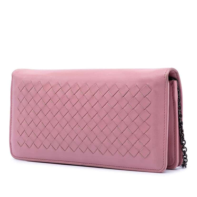Bottega Veneta Nappa Intrecciato Continental Wallet on Chain Pink Leather Very good condition - Back View