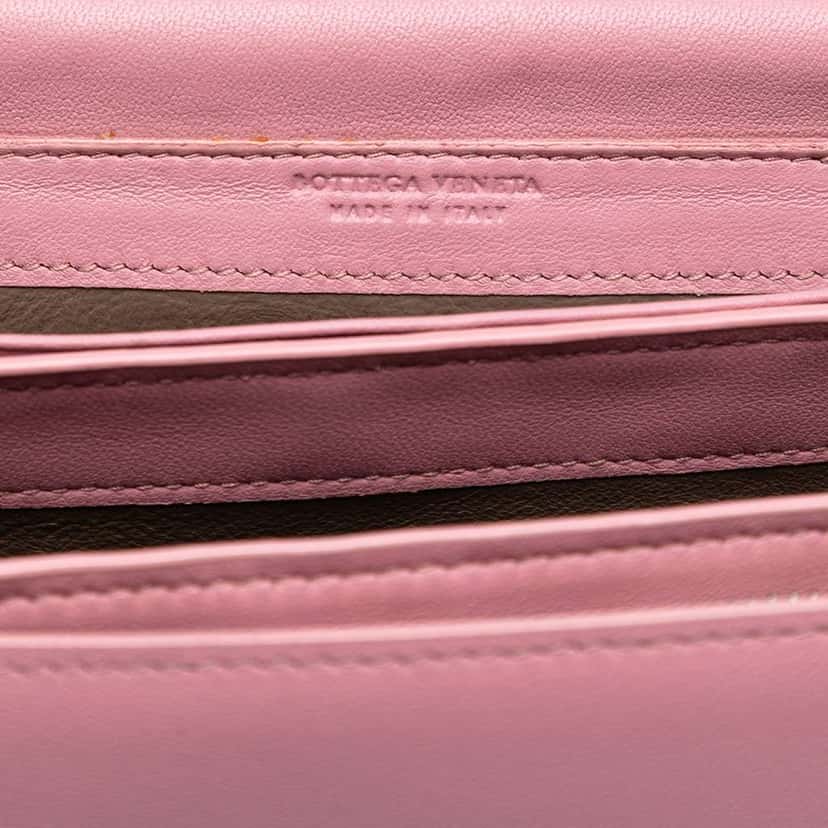Bottega Veneta Nappa Intrecciato Continental Wallet on Chain Pink Leather Very good condition - Box View