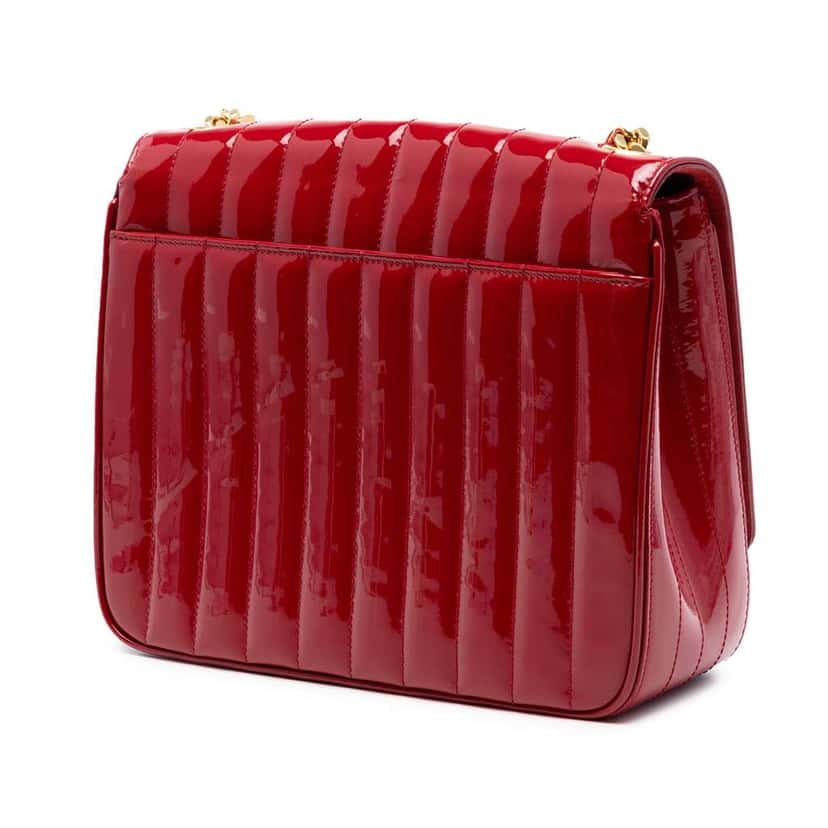Saint Laurent Large Quilted Patent Monogram Vicky Chain Bag Red Leather Very good condition - Back View