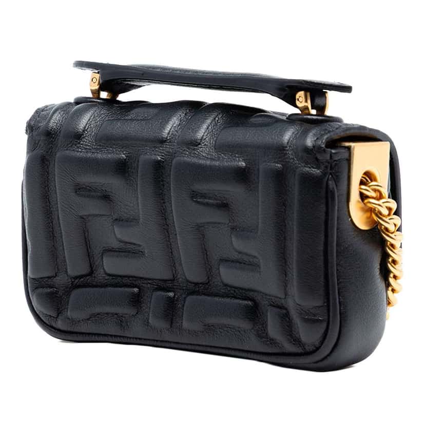 Fendi Nano Zucca Embossed Leather Baguette Chain Bag Black Leather Very good condition - Back View