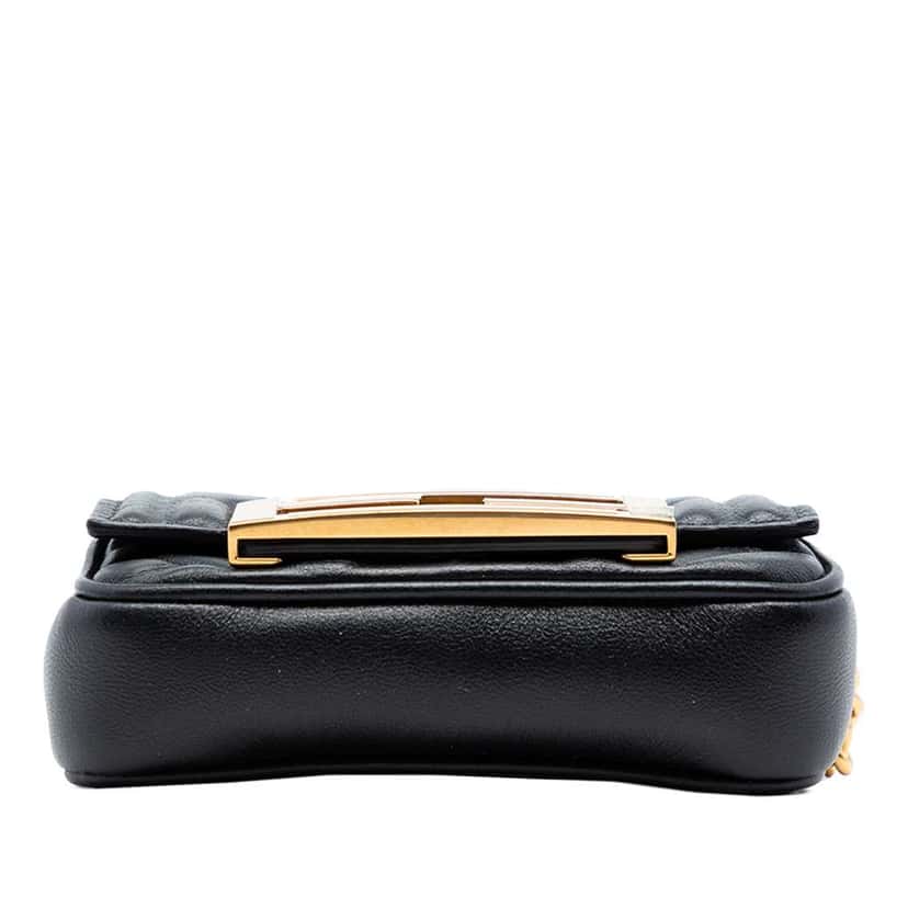 Fendi Nano Zucca Embossed Leather Baguette Chain Bag Black Leather Very good condition - Inside View