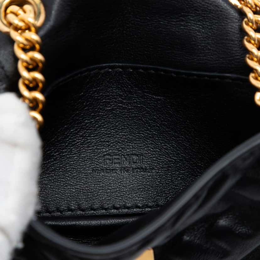 Fendi Nano Zucca Embossed Leather Baguette Chain Bag Black Leather Very good condition - Box View