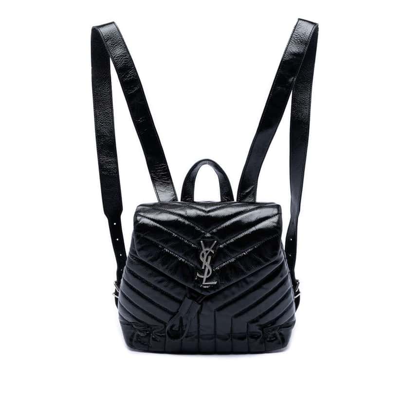 Saint Laurent Small Matelasse Patent Monogram LouLou Backpack Black Leather Very good condition - Front View