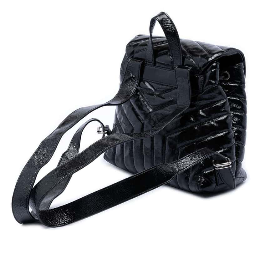 Saint Laurent Small Matelasse Patent Monogram LouLou Backpack Black Leather Very good condition - Back View