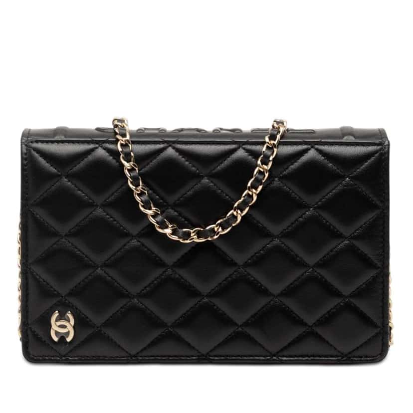 Chanel Quilted Lambskin Book Wallet On Chain Black Leather Very good condition - Front View