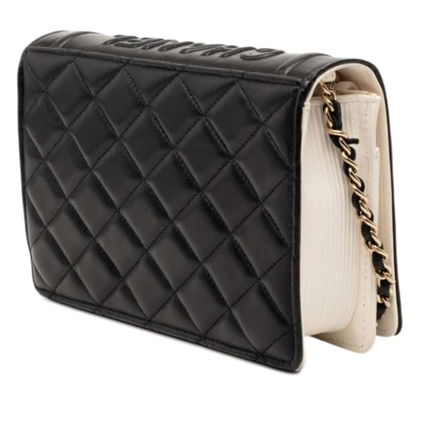 Chanel Quilted Lambskin Book Wallet On Chain Black Leather Very good condition - Back View
