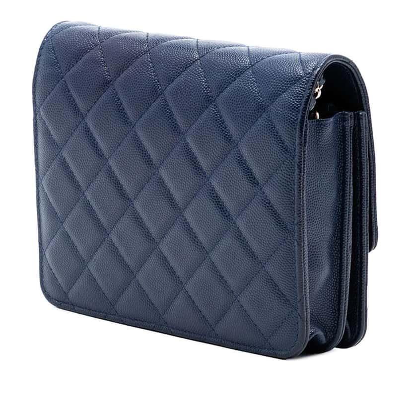 Chanel CC Square Quilted Caviar Wallet on Chain Blue Leather Very good condition - Back View