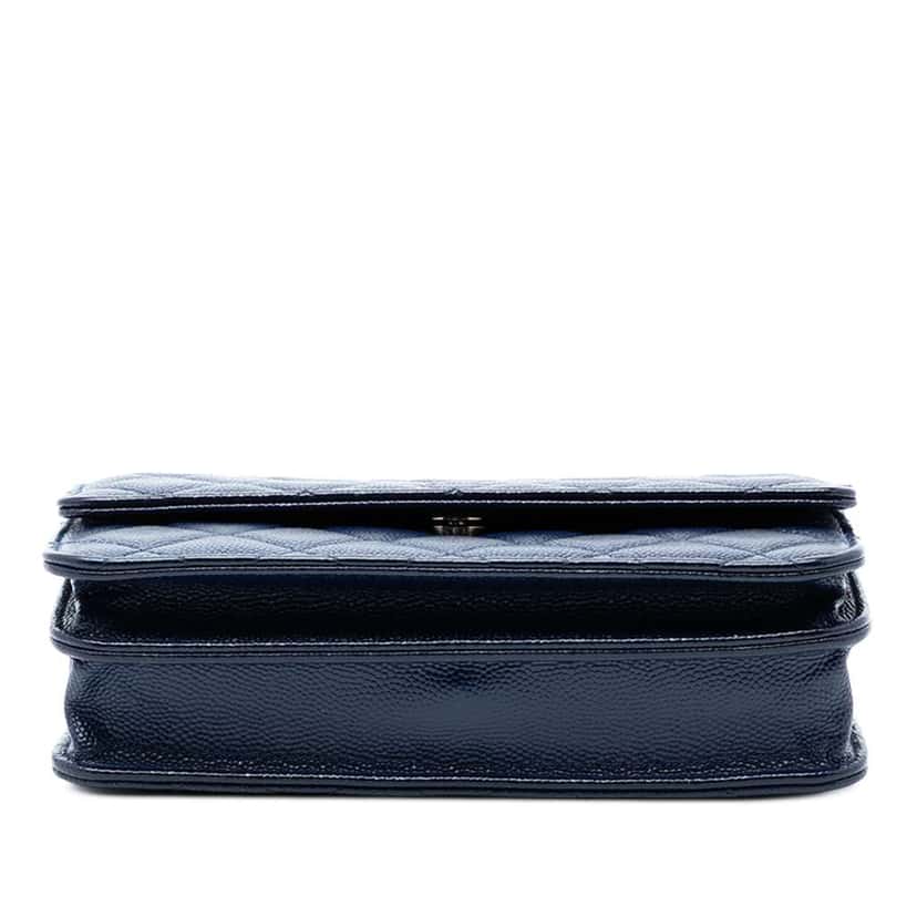 Chanel CC Square Quilted Caviar Wallet on Chain Blue Leather Very good condition - Inside View