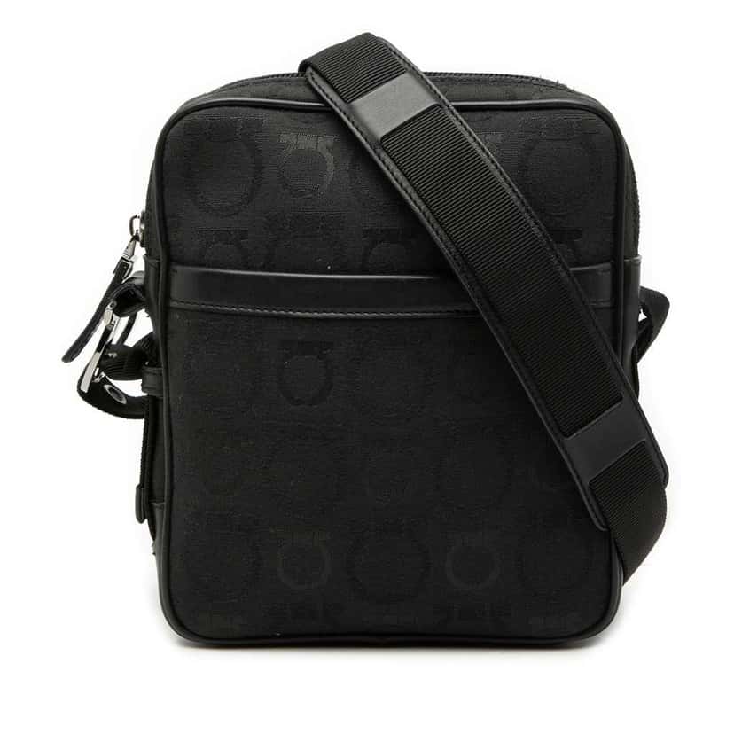 Salvatore Ferragamo Gancini Canvas Crossbody Black Canvas Very good condition - Front View