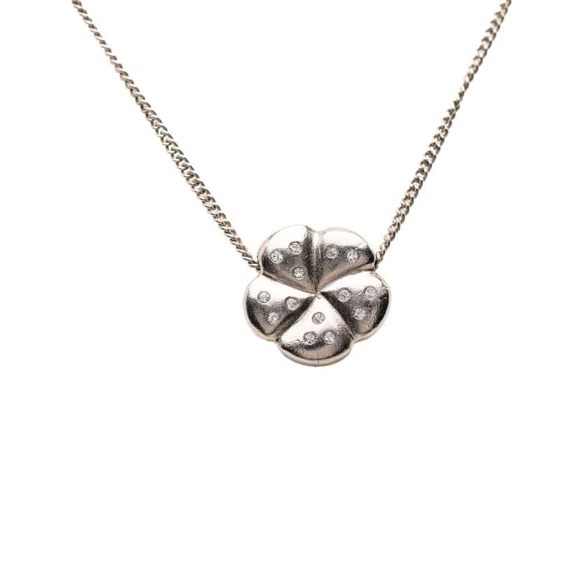 Chanel Gold Plated CC Strass Camellia Pendant Necklace Gold Metal Very good condition - Back View