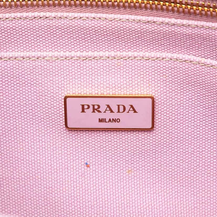 Prada Small Canvas Canapa Logo Satchel Pink Canvas Very good condition - Box View