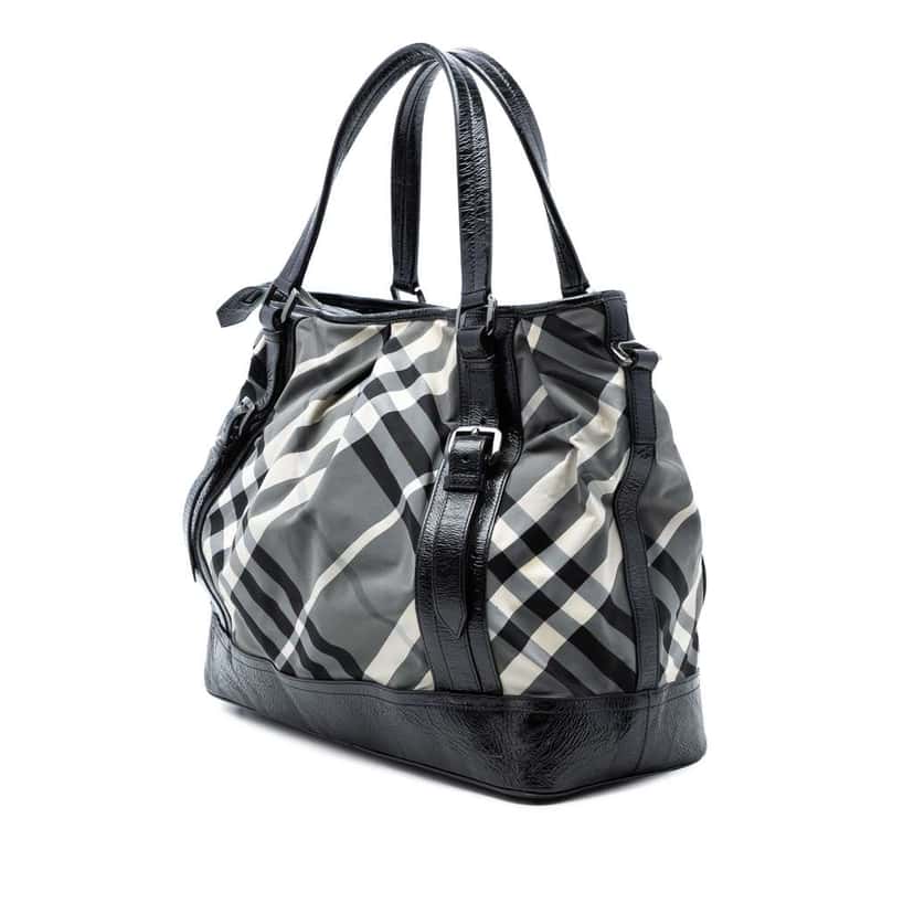 Burberry Large Beat Check Nylon Lowry Satchel Grey Very good condition - Back View