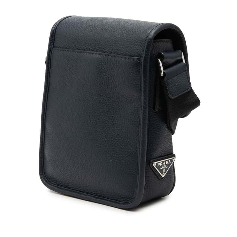 Prada Vitello Phenix Buckle Messenger Bag Blue Leather Very good condition - Back View